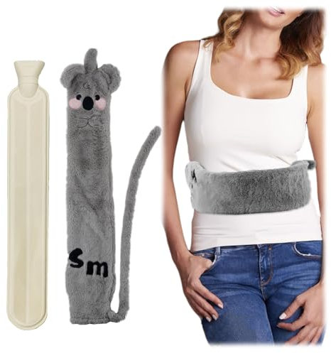Wärmflasche Wärmflaschengürtel mit Bezug Flauschig 2L Plüsch Niedlich Wärmeflaschengürtel zum Umschnallen Long Hot Water Bottle Taillenbezug Wärmflasche Extra Langer Wärmflasche Tier