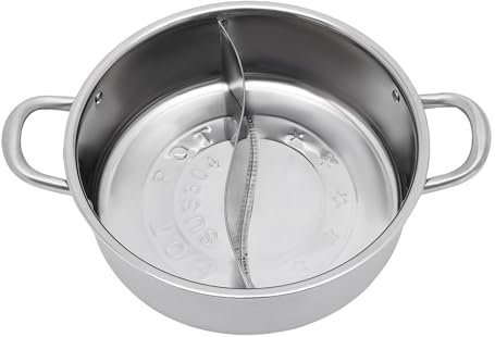 Hot Pot Edelstahl Chinesischer Feuertopf mit Trennwand Shabu Topf Kochtopf Suppentopf Induktionstopf Wok Kochgeschirr für Induktionsherd Gasherd (28cm)