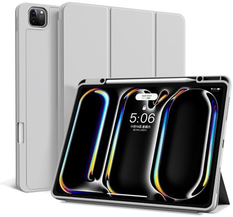 KVTVOU Hülle für iPad Pro 13 Zoll 2024 M4 (7. Generation), Ultradünn Weich TPU Tragbar Schutzhülle mit stifthalter für iPad Pro 13 Zoll, Unterstützt Pencil Aufladung, Auto Schlaf/Aufwach, Grau