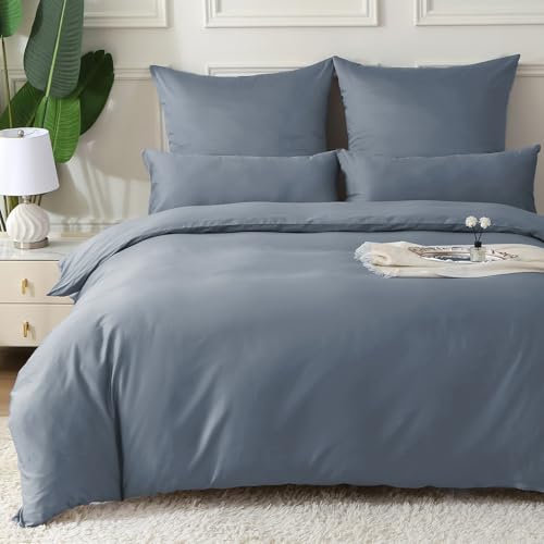 MILDLY Satin Bettwäsche 135x200 Baumwolle,100% Langstapelige Baumwolle Seidig Luxus Bettzeug, ÖkoTex Zertifiziert & für Allergiker Geeignet, 1 Bettbezug 135x200 & 1 Kissenbezug 80x80,AshleyBlau