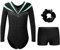 Miutii Mädchen Turnanzug Glitzer Gymnastikanzug mit kurze Hose Haarband Langarm Gymnastik Leotard Kinder Ballettanzug Turnen Trikot Tanzkostüm Hell Grün 158-164