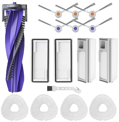 Asdazrxy 16-Piece Accessories Replacement for Narwal Freo X Ultra Robot Vacuum, Complete Accessory Kit with 1 Main Brush, 2 Dust Bags, 2 Hepa Filter, 4 Mop Pads, 6 Side Brushes, 1 Cleaning Brush