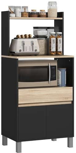 HOMCOM Armario microondas, aparador de Cocina con cajón Estante Superior, Armario microondas Almacenamiento de Cocina para Comedor, Sala de Estar, 60 x 40 x 131 cm Natural y Negro