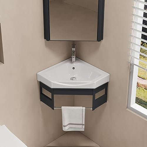 Hynbdes lavabo angolare lavandino bagno piccolo lavandino bagno sospeso lavabo angolare bagno con mobile，adatti per bagni, toilette, camere degli ospiti, piccoli appartamenti Grigio-38 * 38