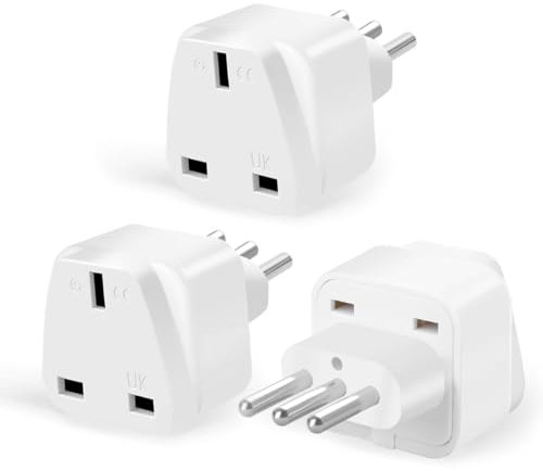 3-Pack UK to Italy Plug Adapter,SHUOMAO UK to 3 Pin Italy Travel Adaptor,Converter Plug Power Adapter for Italian,Chile,Maldives,San Marino(Type L),White