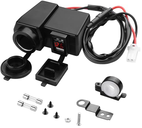 PNGKNYOCN 12V Motorcycle Dual USB Charger, Car Charger Power Outlet Waterproof Adapter with Cigarette Lighter Socket and Voltmeter for Phones/Tablets/GPS