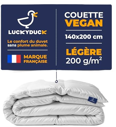 Luckyduck Couette LÉGÈRE 140x200-200g/m² Microfibre - Percale Coton Blanche - Lavable en Machine - sans Traitement - Confort Estival Léger et Respirant