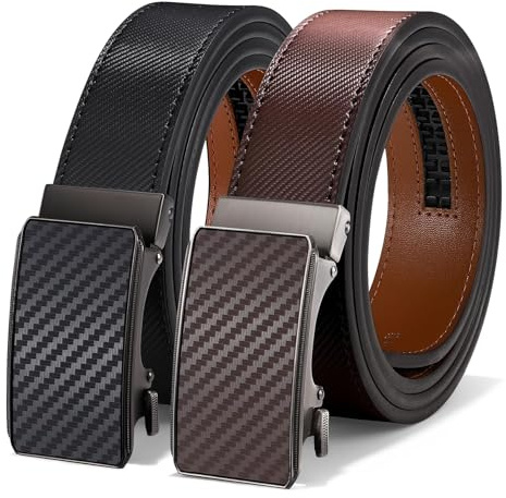 WERFORU Lot de 2 Ceintures Homme Automatiques à Cliquet, Ceinture Homme Réglable Sans Trou pour Costume et Pantalons, Largeur 3,5cm