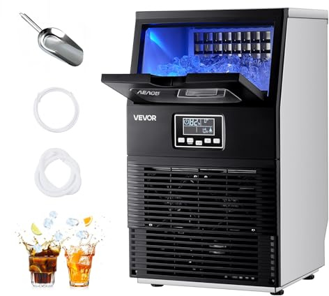 VEVOR Commercial Ice Maker Machine, 80 lbs/24h with 12Lbs Storage, 32 Cubes per Cycle, Stainless Steel Freestanding & Countertop Ice Maker with LED Display & Self-Cleaning, for Home Bar Restaurant