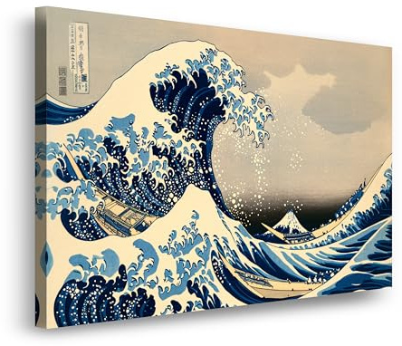 HJ KIDS Leinwandbild 60x90 cm – Japanische Welle – Modernes Bild auf Leinwand, stilvolle Wanddeko für Wohnzimmer, Schlafzimmer & Büro, fertig zum Aufhängen.