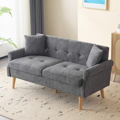Ligterra Sofa 2 Sitzer, Polstermöbel, Chenille-Stoff, Stoff Couch, Doppelsofa, Polstersofa, Schlafsofa Klein mit Dicken Kissen, Geeignet für Wohnzimmer, Schlafzimmer, Wohnung Usw(Grau)