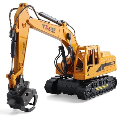 victob ABS Diecast Logging Truck Toy for Boys Ages 3-12, Friction Powered Metal Construction Vehicle with 360° Rotating Cab & Movable Arm, Birthday Gift for Children