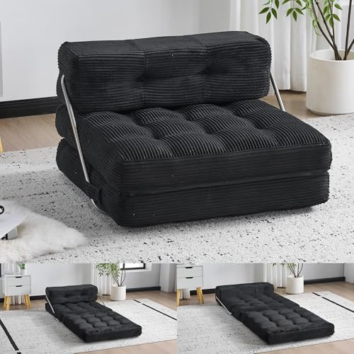 Mingone Faltbares Schlafsofa, Klappsofa 3-in-1 Mit Schlaffunktion Schwarz | Komfortable Bodensofa-Lounge für Wohnzimmer Schlafzimer, 185x80 cm, schlafsessel Ideal für beengte Platzverhältnisse