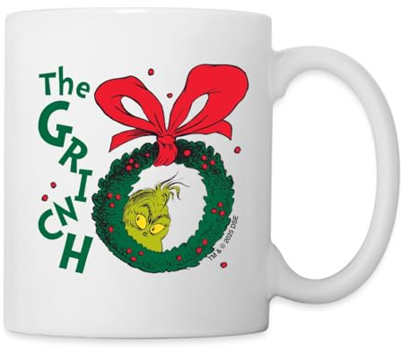 Spreadshirt Der Grinch Hinter Weihnachtskranz The Grinch Tasse, One size, Weiß