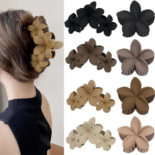 Lot de 8 Pince Cheveux Femme Pinces à Cheveux Fleur Pince Cheveux Fleur | Pinces Fleurs Antidérapantes 4 Couleurs élégantes Pinces à Cheveux à Fleurs Mates Pour Cheveux Raides et Bouclés (2Tailles)