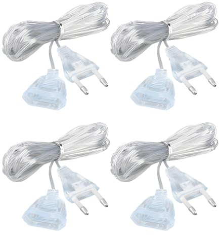 Vaskula 4 Pcs Rallonge Electrique 5m Transparent 220v/5w Câble électrique Plat Avec Prise Euro Convient Aux Lanternes Led de Décoration Intérieure Et Extérieure