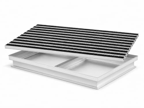 POLENTEX Aluminium-Fußmatte mit Ablaufwanne – 100x60 cm, 22 mm Profilhöhe & 80 mm Gesamteinbautiefe, Korrosionsbeständiger mit schwarzen Bürsteneinsätzen