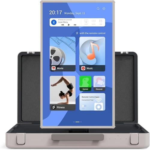 Spnvbe 27 Inch Portable Briefcase TV, Smart Portable Tv, Compact Suitcase Design, Bluetooth 3D Speakers, Built-in Battery 6H, A Smart Screen Ideal for Mobile Presentations, Travel and Parties