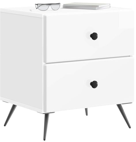 vidaXL Nachttisch Hochglanz Weiß 43 x 34,5 x 47,5 cm Holzwerkstoff, Geräumiger Nachttisch, rechteckiger Beistelltisch, modernes Schlafzimmermöbel, praktische Ablageflächen, Akzente im Raum
