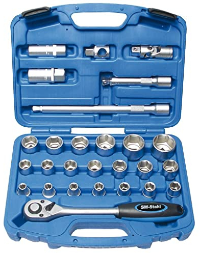SW-Stahl S21-120 Steckschlüsselsatz 1/2 Zoll 27-teilig - Knarrenkasten