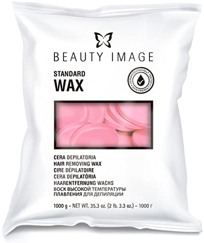 BEAUTY IMAGE Cera Depilatoria de Fácil Fusión con Cera de Abeja. Depilación Sin Bandas para Cuerpo, Axilas, Vello Facial, Cejas y Zonas Delicadas. Apto para Pieles Sensibles. Rosa Mosqueta [1 Kg]