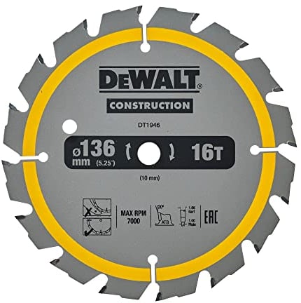 DEWALT DT1946-QZ Portable Circular Saw Blade – for Construction 136 X 30 Mm 18D ATB + 20º
