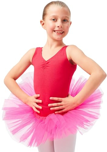 tanzmuster Ballettrock Mädchen Tutu - Pia - drei Lagen Tüll weicher, Baumwollbund - Ballett Tuturock für Kinder in pink, Größe:152/158