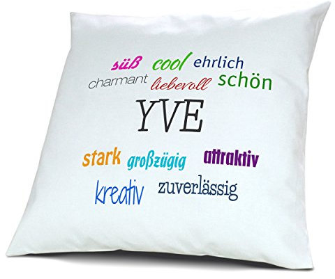 digital print Kopfkissen mit Namen Yve - Motiv Positive Eigenschaften, 40 cm, 100% Baumwolle, Kuschelkissen, Liebeskissen, Namenskissen, Geschenkidee, Deko