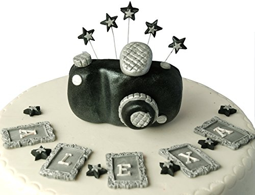 Personalised Edible CAMERA Birthday Handmade Sugarpaste Cake Topper Decoration PLEASE SEND YOUR AGE, NAME BY SELECTING CONTACT SELLER'IN YOUR ORDERS SECTION