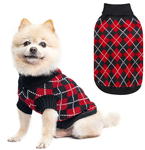 KOOLTAIL Strick-Rollkragenpullover für kaltes Wetter, weicher Diamant-karierter Pullover für mittelgroße und große Hunde, Haustiermantel, Welpenpullover für Mädchen und Jungen