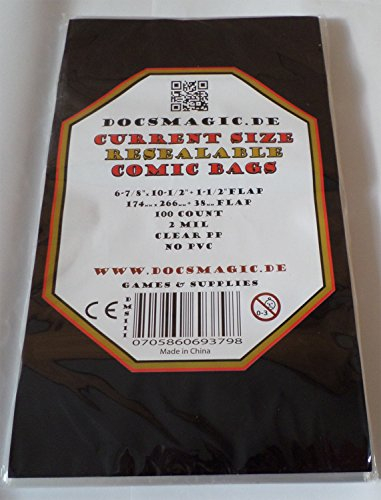 docsmagic.de 100 Resealable Current Size Comic Book Bags 6-7/8x 10-1/2+ 1-1/2Flap- 2 Mil - Hüllen mit Lasche - Wiederverschließbar