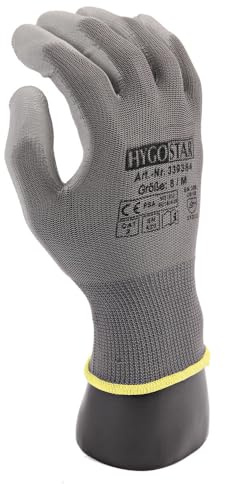 FRANZ MENSCH Hygostar Feinstrickhandschuhe Black Ace | PU-Beschichtung, grau, 120 Paar, Größe: 9/L, PU-Beschichtung, Montagehandschuh, abriebfest und belastbar