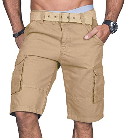 A.Salvarini Stylische Herren Cargo Short inkl. Gürtel Sommer Bermuda Kurze Hose Army Shorts AS-037 [AS-037-Beige-W42]