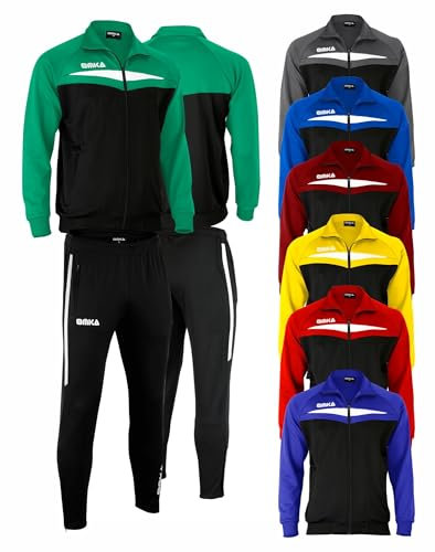 OMKA Sportanzug Herren – Trainingsanzug für Jogging, Fußball, Sport, Fitness & Freizeit – mit weicher Microfleece-Innenseite – 4 Taschen mit Reißverschluss – Trainingsjacke & Sporthose Grün - L