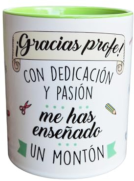 Sonrie | Taza Personalizada “¡Gracias Profe! Con Dedicación y Pasión Me Has Enseñado un Montón” | Cerámica Premium 33 cl | Regalo Original y Elegante para Profesor, Profesora, Maestro, Maestra