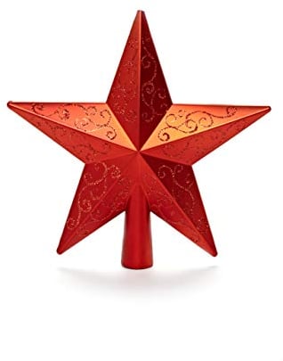 HEITMANN DECO Weihnachtsbaum-Spitze aus Kunststoff - moderner Christbaumstern für Baumspitze - Rot mit Glitzer, 20x19cm