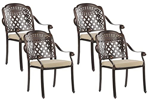 Gartenstuhl 4er Set Dunkelbraun Aluminium 4 Sitzkissen Manfria
