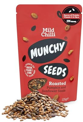 MUNCHY SEEDS Mild Chilli Sunflower, Pumpkin, Protein Snack, Seed Mix for Eating, Plant-Based Source of Protein, Fibre & Vitamin E, Mildly Spicy Flavour, Vegan Snacks for Kids & Adults - 125g