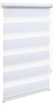 OBdeco Doppelrollo Duo Rollo Klemmfix ohne Bohren B65cm x H220cm(Stoffbreite 61 cm) Weiß für Fenster lichtdurchlässig und verdunkelnd