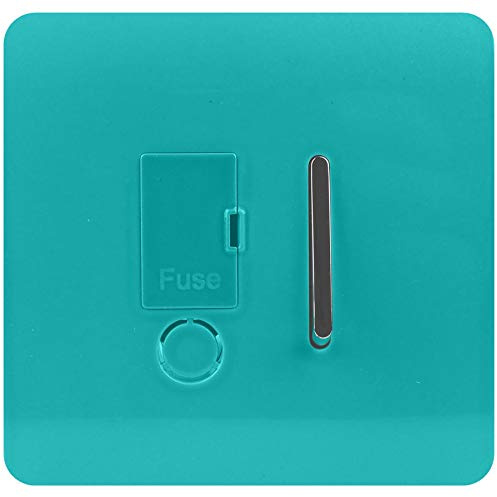 Trendi Switch Screwless Artistic Modern Glossy Tactile 230V Switched 13 A Single Fused Spur Connection Unit w/Flex Outlet Chrome Rocker in Bright Teal - ART-FSBT