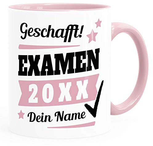 SpecialMe® Tasse Examen Geschenk Uni-Abschluss bestandene Prüfung Studium Universität mit Name personalisiert rosa Keramik-Tasse