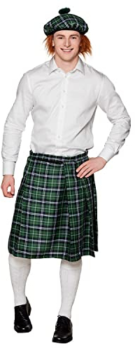 Boland - Set da uomo in tartan, plaid, kilt e barrett, minigonna, berretto, tartan, signora, Scozia, St. Patricks Day, costume, carnevale, festa a tema