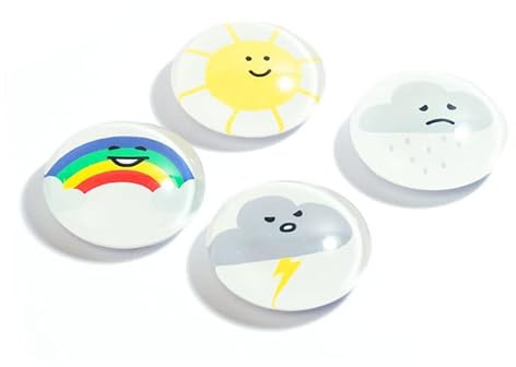 Trendform Eye-Magnete Mood 4er Set, runde Kühlschrankmagnete mit Wettermotiven, Smilie