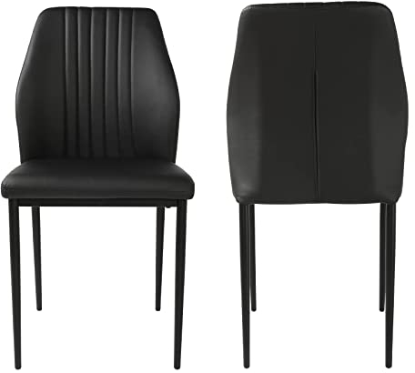 JIEXI Moderne Esszimmerstühle mit metallischen Beinen und PU-Leder 2er-Set, Zeitloser Esszimmerstühle für Restaurant, Wohnzimmer und Wartezimmer, Elegante Mittelalter-Stil (Schwarz)