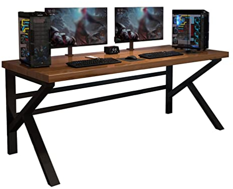 Computertisch Massivholz Home Office Computertisch Spieltisch, Metall Und 5 cm Kiefer Schreibtisch Arbeitstisch Spieltisch Workstation, Einfache Installation (Size : 120x60x75CM)