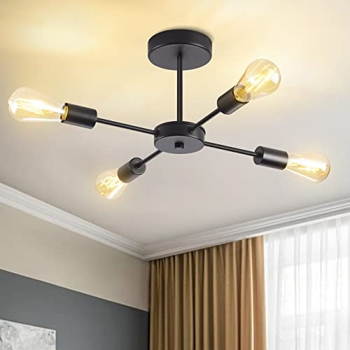 ANWIO Kronleuchter Schwarz Deckenlampe 4-flammig, Deckenleuchte Wohnzimmer Pendelleuchte E27 für Küche, Schlafzimmer, Esszimmer, Flur, Lager (ohne Leuchtmittel)