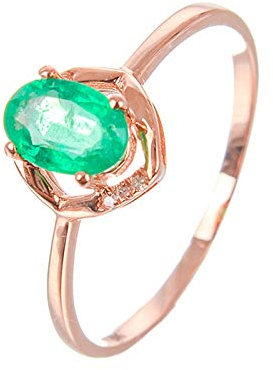 Gualiy Anello Oro Rosa 18 Kt Smeraldo, Fedi Nuziali d Oro Rosa Cavo Anello con Ovale Smeraldo Taglia 23,5