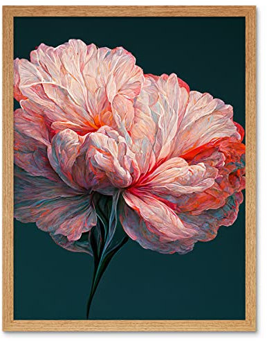 Wee Blue Coo Pink Carnation Dark Teal Flower Abstract Floral Painting Art Print Framed Poster Wall Decor 12x16 inch