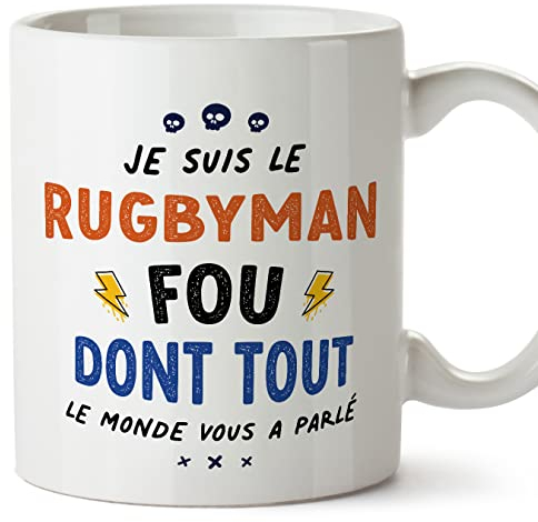 Mugffins Tassen/Becher mit Spruch für RUGBY-SPIELER - Auf Französisch - Tout le monde vous a parlé - 11 oz / 330 ml - originelles und lustiges Geschenk Mitarbeiter