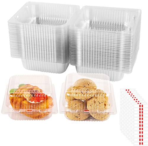 100 Pcs Cake Slice Boxes, 5.3 Inch Clear Cake Boxes with Sealing Stickers Square Individual Cupcake, Cake Boxes for Cake Portions, Muffins, Salad, Cheese